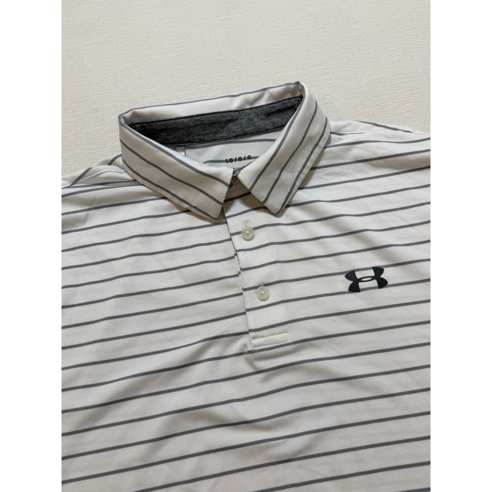 Under Armour Playoff Polo Shirt Mens Large Whit Striped Golf Performance 1351130